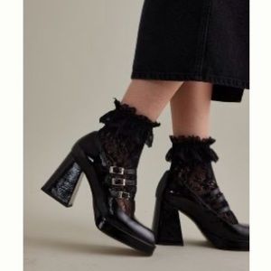 Maeve triple-strap patent leather Mary Jane heels